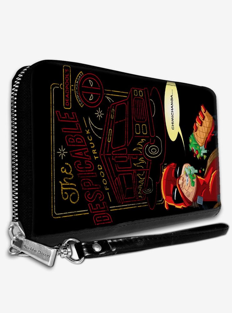 Marvel Deadpool Food Truck Chimichanga Pose Black Red Yellow Zip Around Wallet