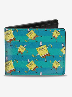 Spongebob Squarepants Spongebob Dancing Scattered Striped Bifold Wallet