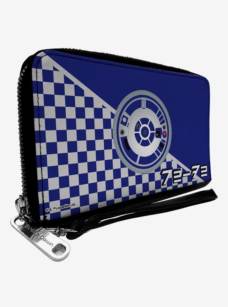 Star Wars R2D2 Top View And Aurebesh Checker Blue White Zip Around Wallet