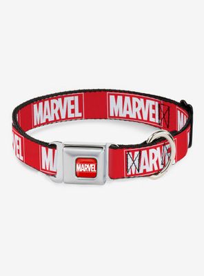 Marvel Red Brick Logo White Seatbelt Dog Collar