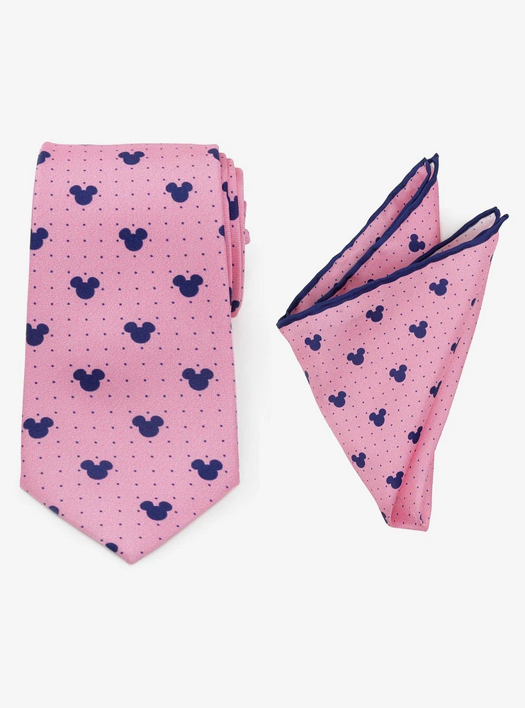 Disney Mickey Mouse Dot Pink Tie and Pocket Square Set