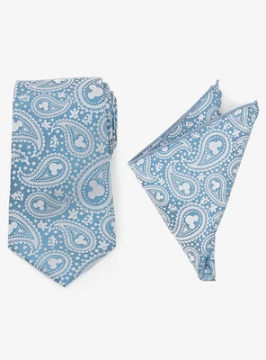 Disney Mickey Mouse Teal Paisley Necktie and Pocket Square Set