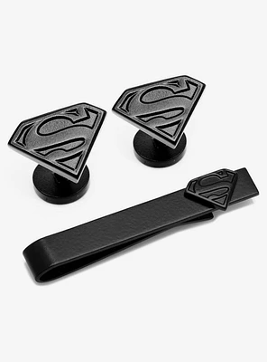 DC Comics Superman Satin Black Cufflinks and Tie Bar Set