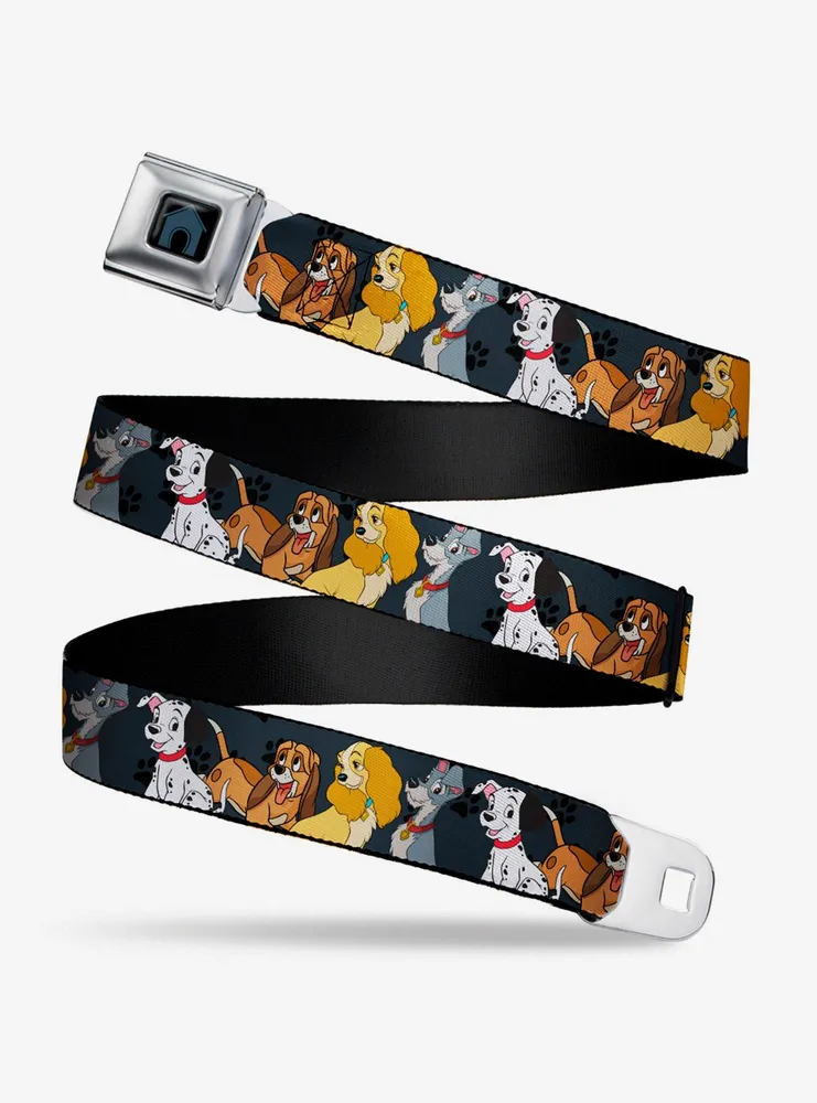 Disney Dogs Group Collage Paws Gray Black Youth Seatbelt Belt