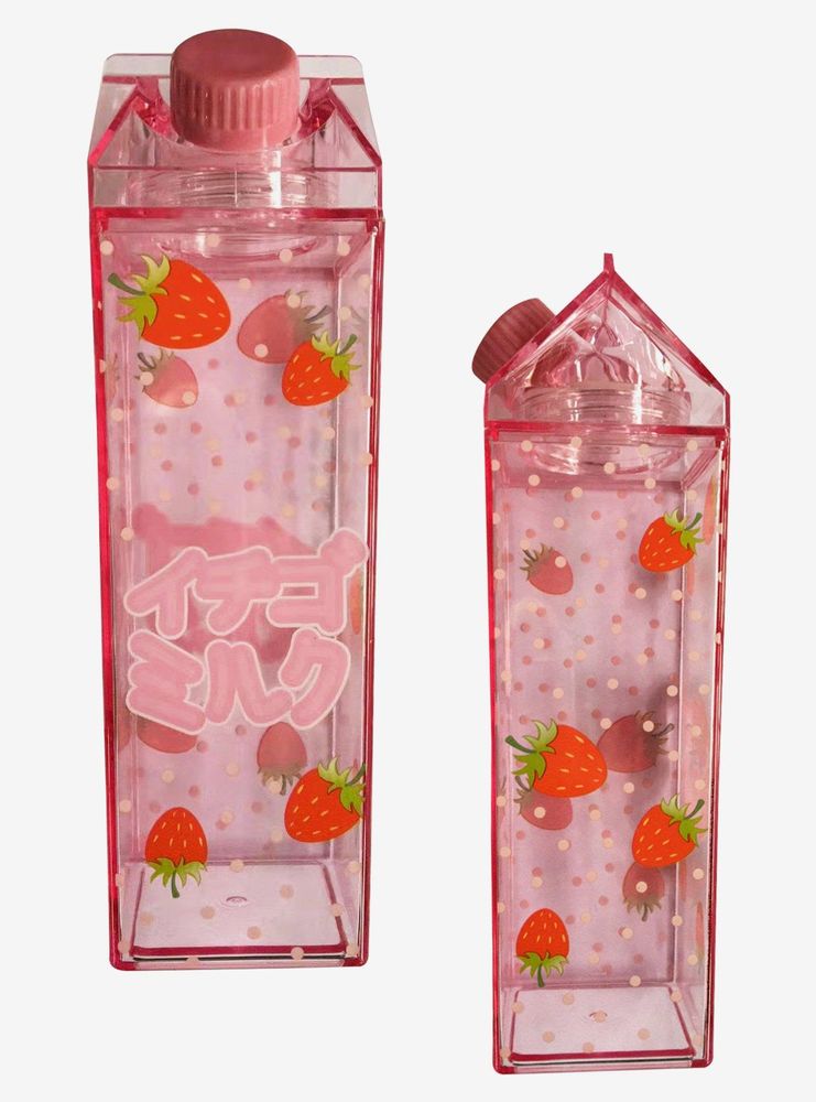 Hot Topic Strawberry Milk Carton Water Bottle | Fairlane Town Center