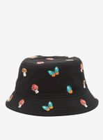 Mushroom & Butterfly Embroidered Bucket Hat