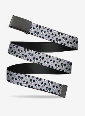 Disney Mickey Mouse Smiling Face Monogram Gray Clamp Belt