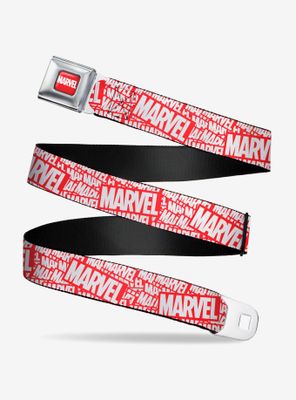 Marvel Red Brick Logo Stacked White Seatbelt Belt