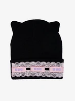 Pink Lace Cat Ear Beanie