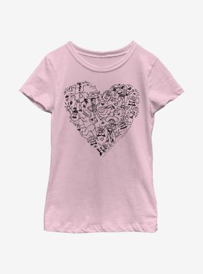 Disney Pixar Toy Story Group Doodle Heart Youth Girls T-Shirt