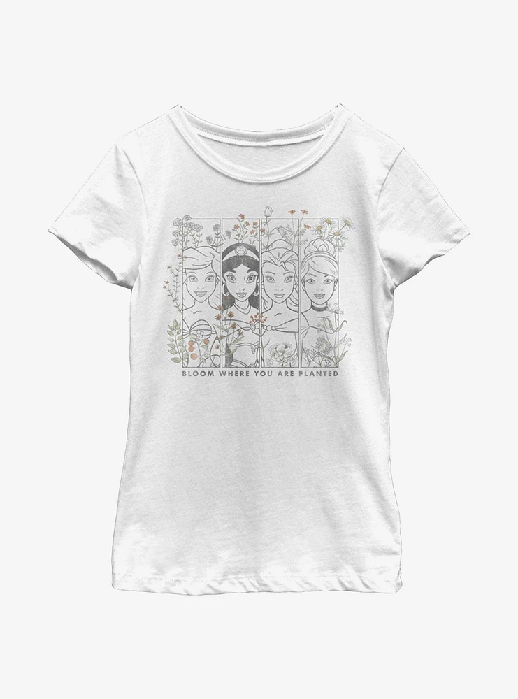 Disney Princesses Floral Youth Girls T-Shirt
