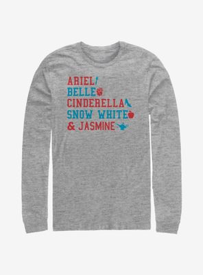 Disney Princesses Americana Stacked Names Long-Sleeve T-Shirt