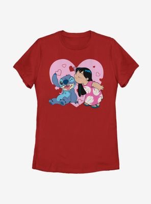 Disney Lilo And Stitch Valentines Kisses Womens T-Shirt