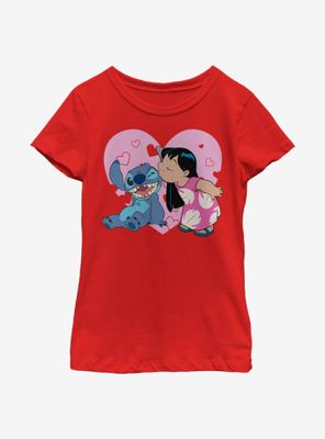 Disney Lilo And Stitch Valentines Kisses Youth Girls T-Shirt