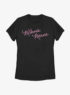 Disney Minnie Mouse Cursive Bow Womens T-Shirt