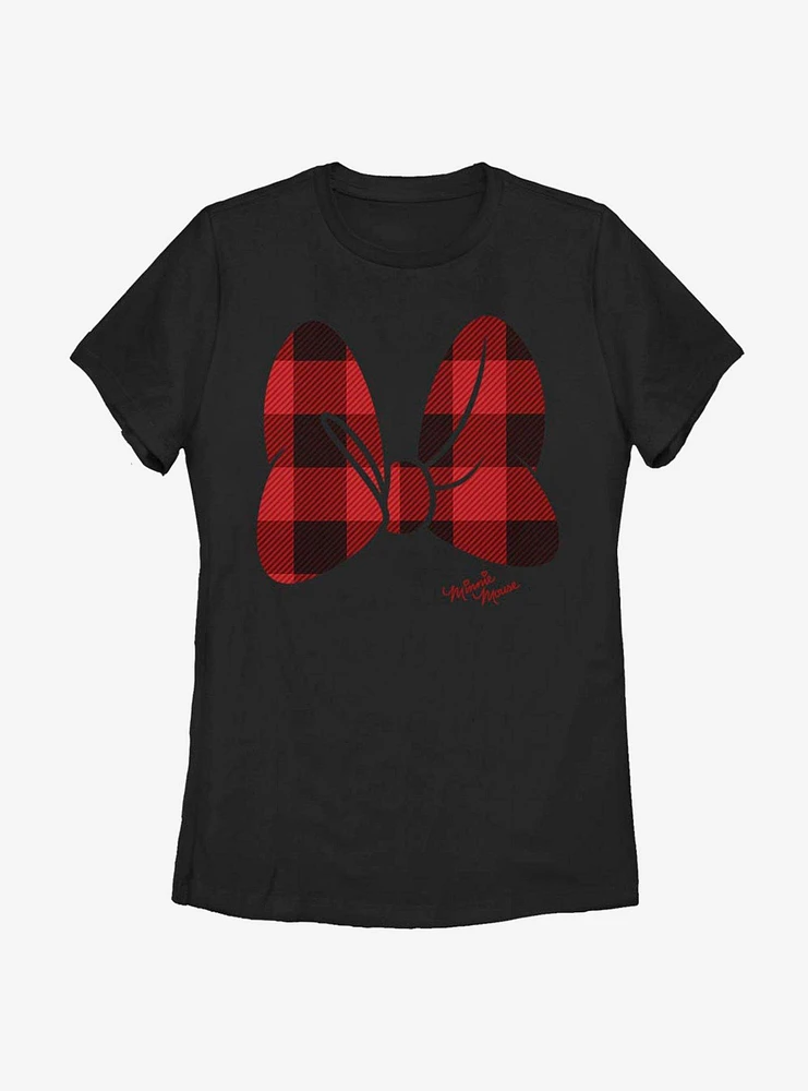 Disney Minnie Mouse Plaid Bow Womens T-Shirt