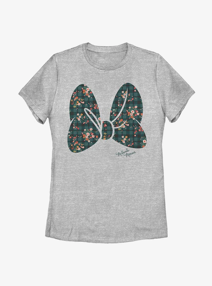 Disney Minnie Mouse Plaid Floral Bow Womens T-Shirt