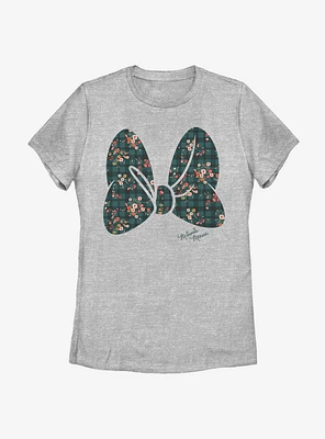 Disney Minnie Mouse Plaid Floral Bow Womens T-Shirt