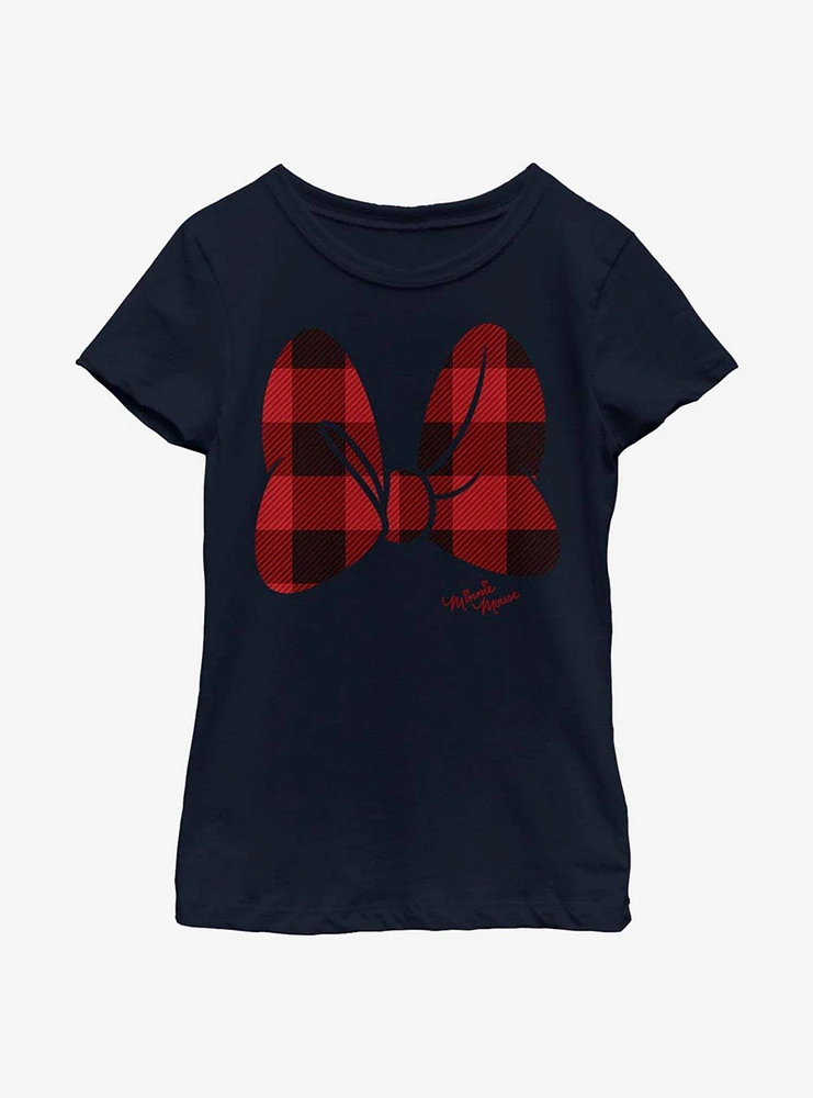 Disney Minnie Mouse Plaid Bow Youth Girls T-Shirt