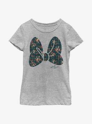 Disney Minnie Mouse Plaid Floral Bow Youth Girls T-Shirt