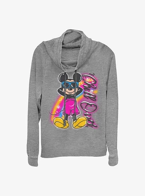 Disney Mickey Mouse Airbrushed Cowlneck Long-Sleeve Girls Top