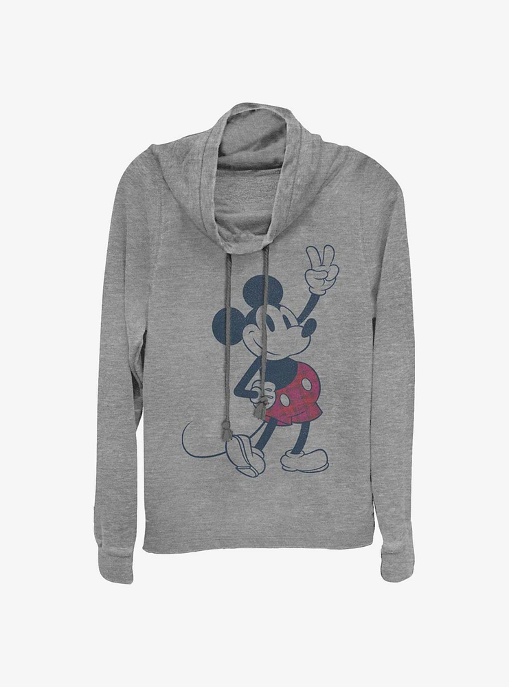 Disney Mickey Mouse Plaid Cowlneck Long-Sleeve Girls Top