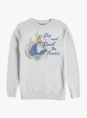 Disney Alice Wonderland Smell The Flowers Crew Sweatshirt