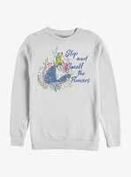 Disney Alice Wonderland Smell The Flowers Crew Sweatshirt