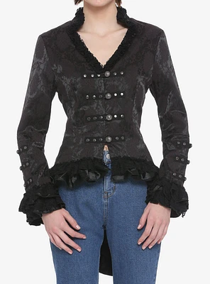 Black Brocade Lace Up Jacket