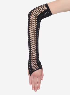 Black Lace-Up Arm Warmers
