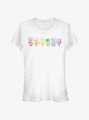 Animal Crossing Line Art Rainbow Girls T-Shirt