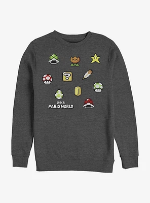 Super Mario Maker Items Scatter Crew Sweatshirt
