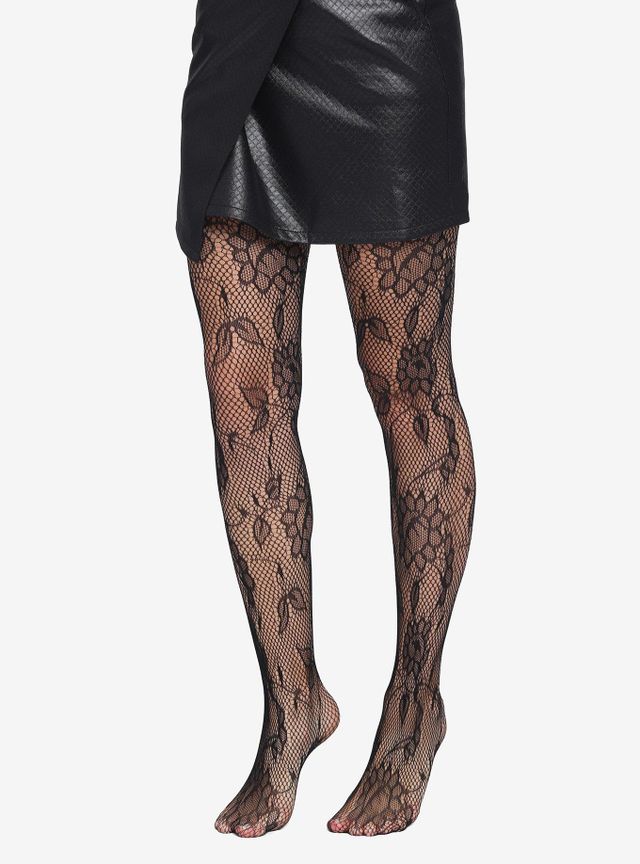 Hot Topic Floral Vine Fishnet Tights
