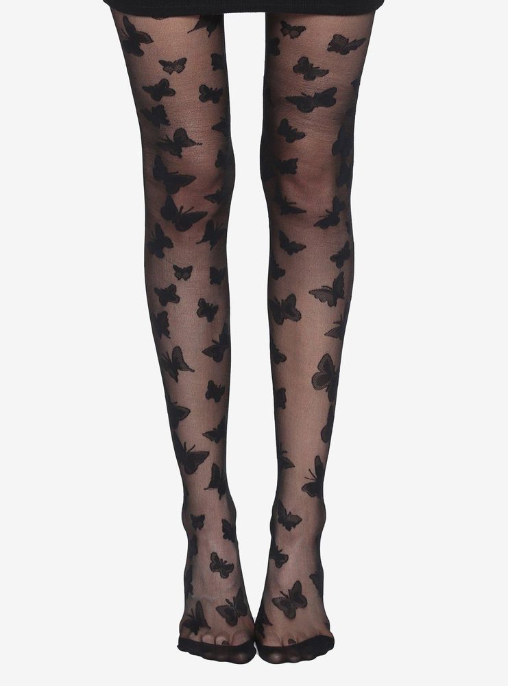 Black Flocked Butterfly Tights
