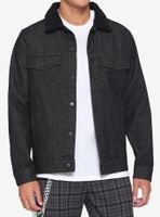 Black Denim Sherpa Collar Jacket