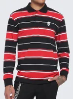 Red & Black Stripe Skull Long-Sleeve Polo Shirt