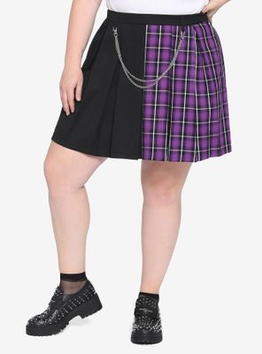 Black & Purple Split Plaid Skirt Plus