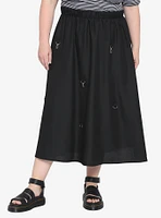 Black D-Ring Clasp Midi Skirt Plus Size