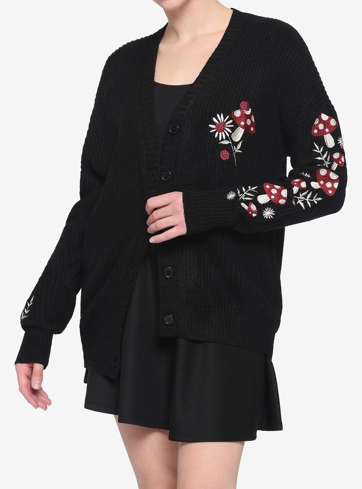 Mushroom Floral Embroidered Girls Cardigan