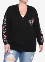 Mushroom Floral Embroidered Girls Cardigan Plus