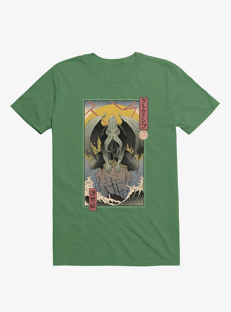 Ocean Cthulhu Edo Kelly Green T-Shirt