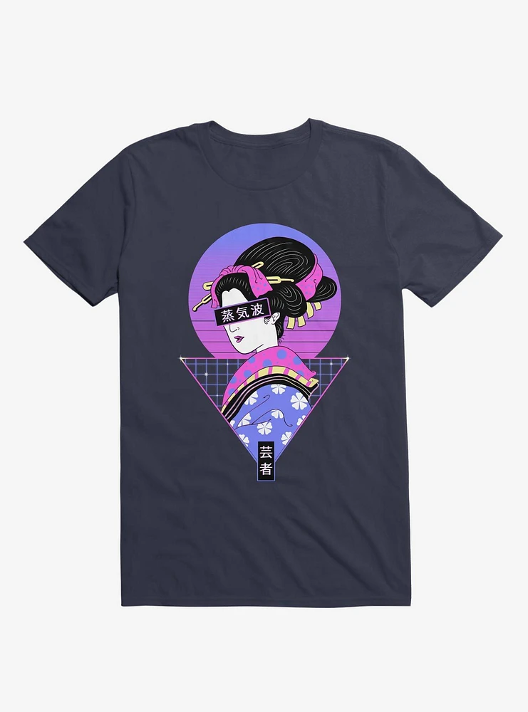 Neon Geisha Wave Navy Blue T-Shirt