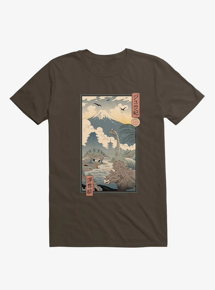 Dinosaurs Jurassic Ukiyo-e Brown T-Shirt