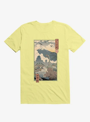 Dinosaurs Jurassic Ukiyo-e Corn Silk Yellow T-Shirt