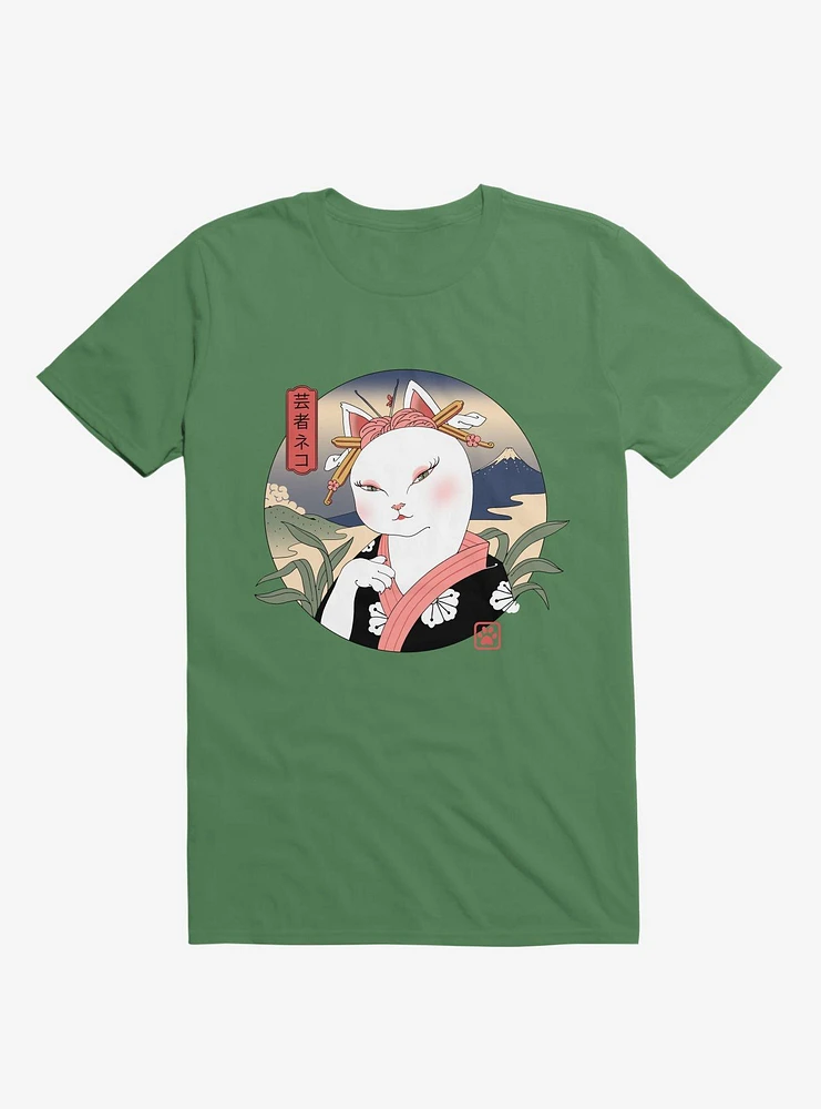Cat Neko Geisha Kelly Green T-Shirt