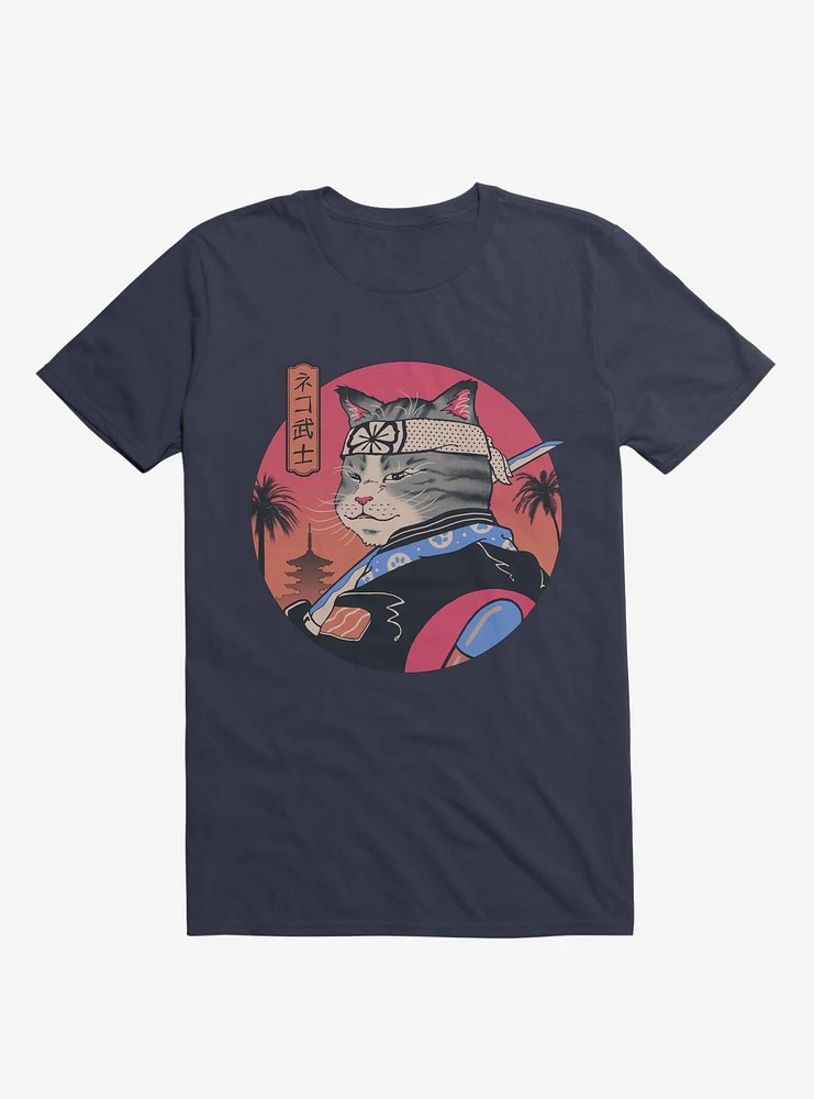 Samurai Cat Navy Blue T-Shirt