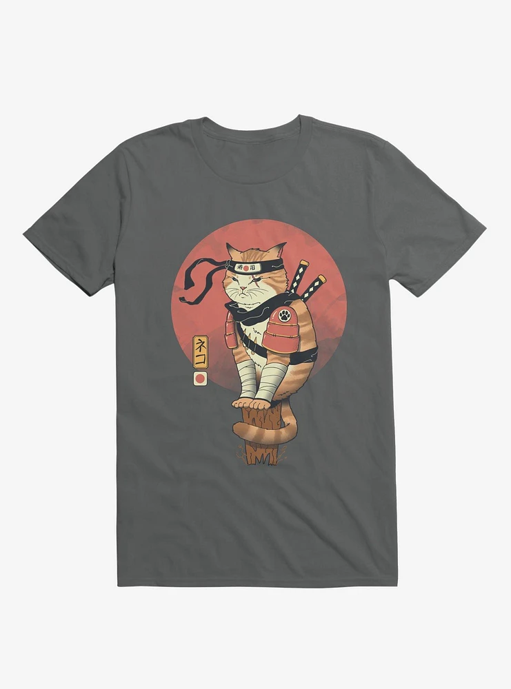 Orange Shinobi Cat Charcoal Grey T-Shirt