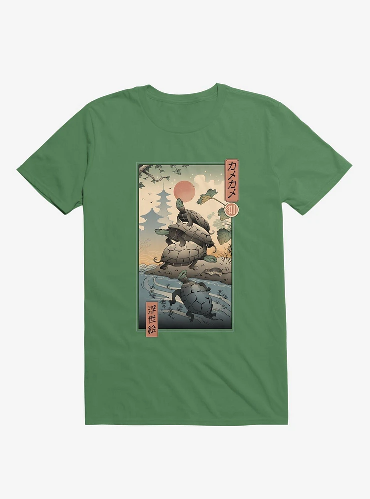 Turtle Stream Kame Ukiyo-e Kelly Green T-Shirt