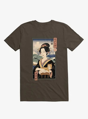 Geisha Cat Lisa Ukiyo-e Brown T-Shirt