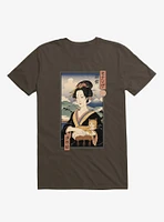 Geisha Cat Lisa Ukiyo-e Brown T-Shirt